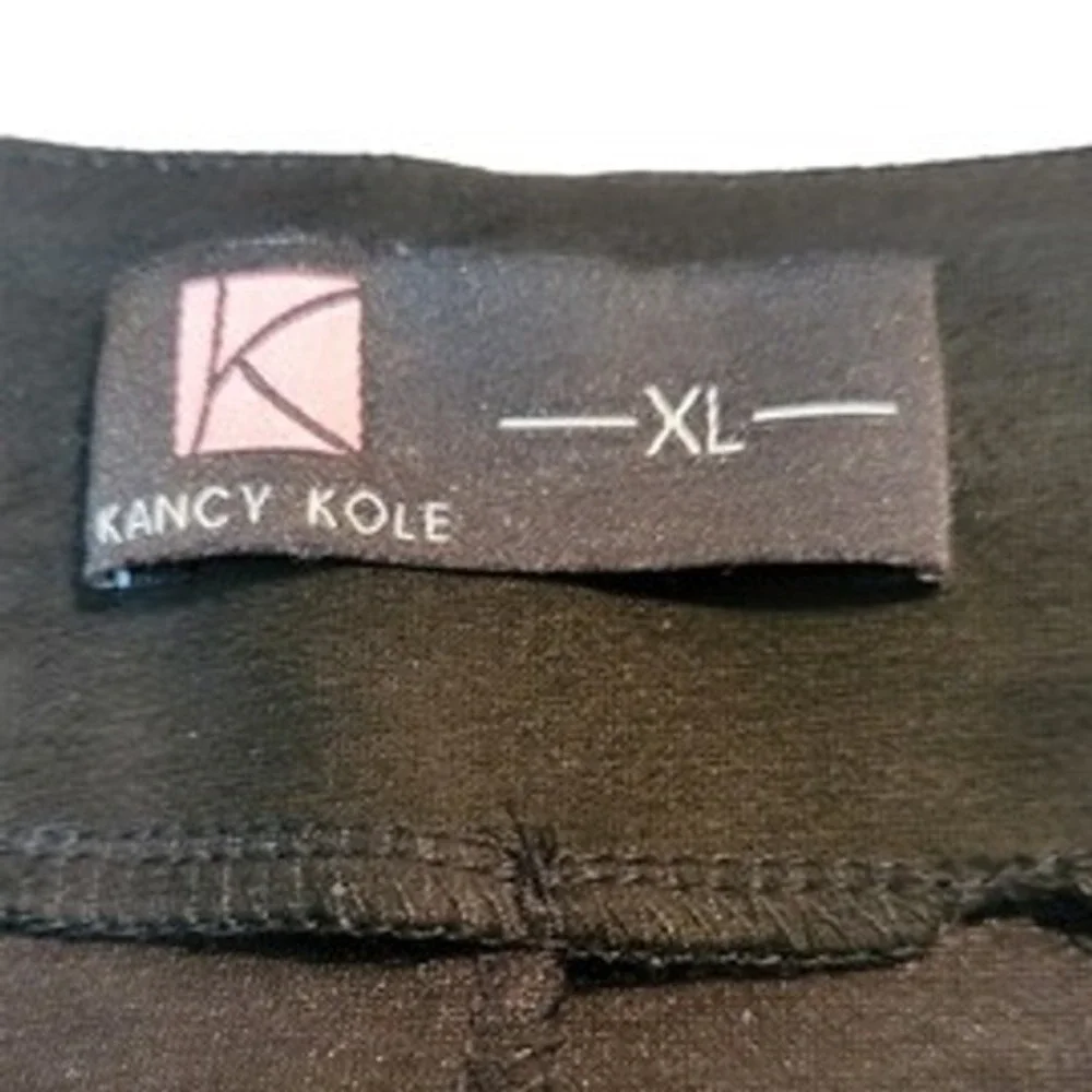 Kancy Kole Black Faux Suede‎ Mini Skirt Front Zip Faux Leather Trim Pockets XL
